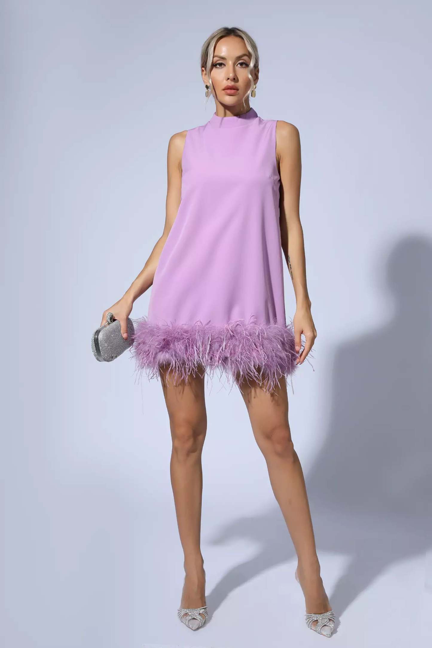 Theresa Purple Feather Mini Dress