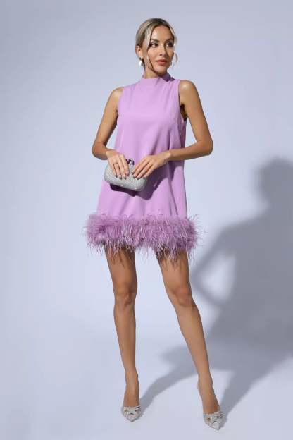 Theresa Purple Feather Mini Dress