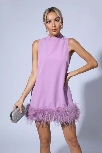 Theresa Purple Feather Mini Dress