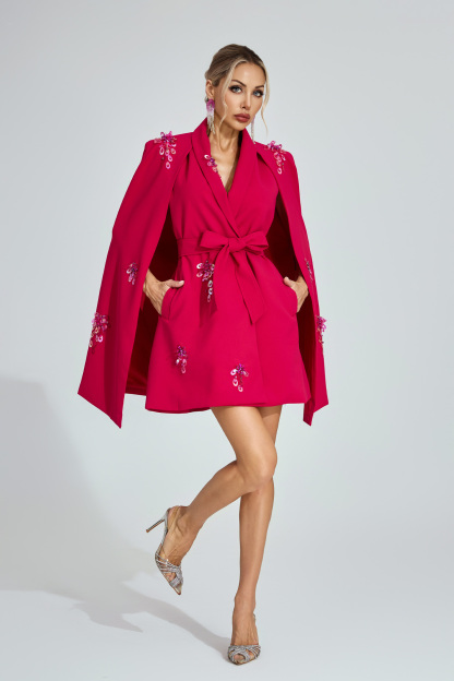 Osborm Rose Red Cape - Sleeve Blazer Dress