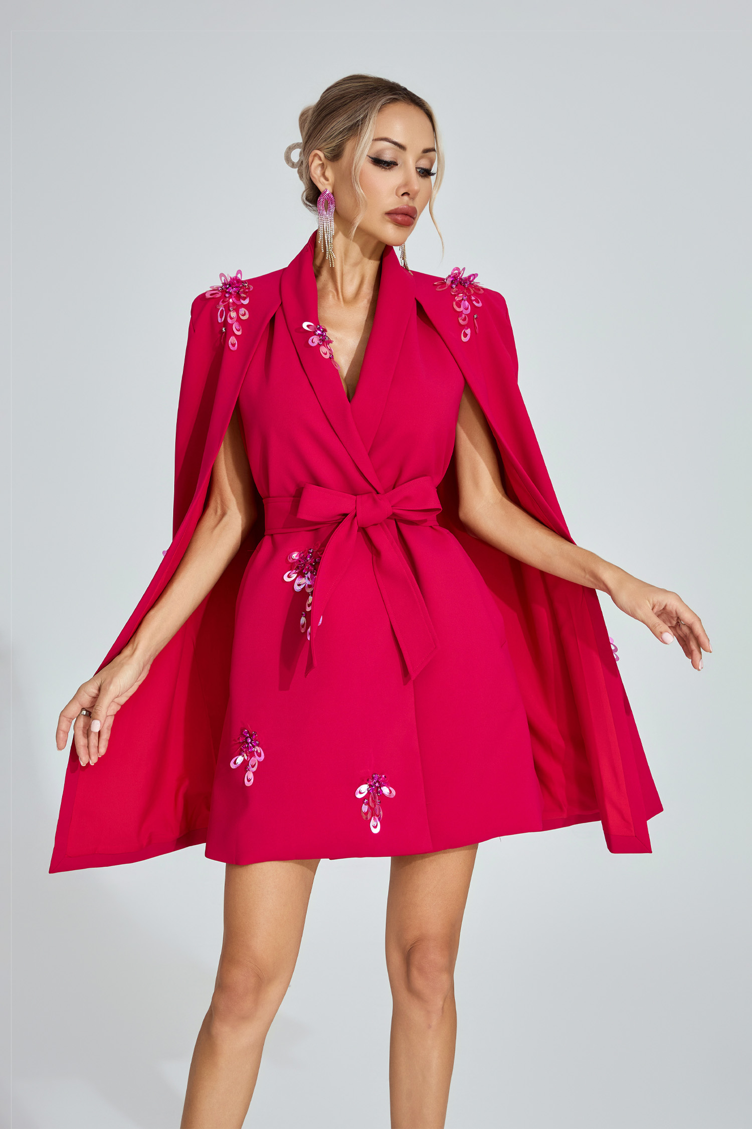 Osborm Rose Red Cape - Sleeve Blazer Dress
