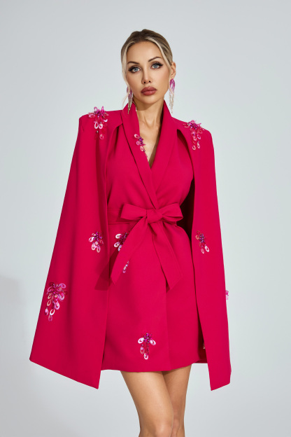 Osborm Rose Red Cape - Sleeve Blazer Dress