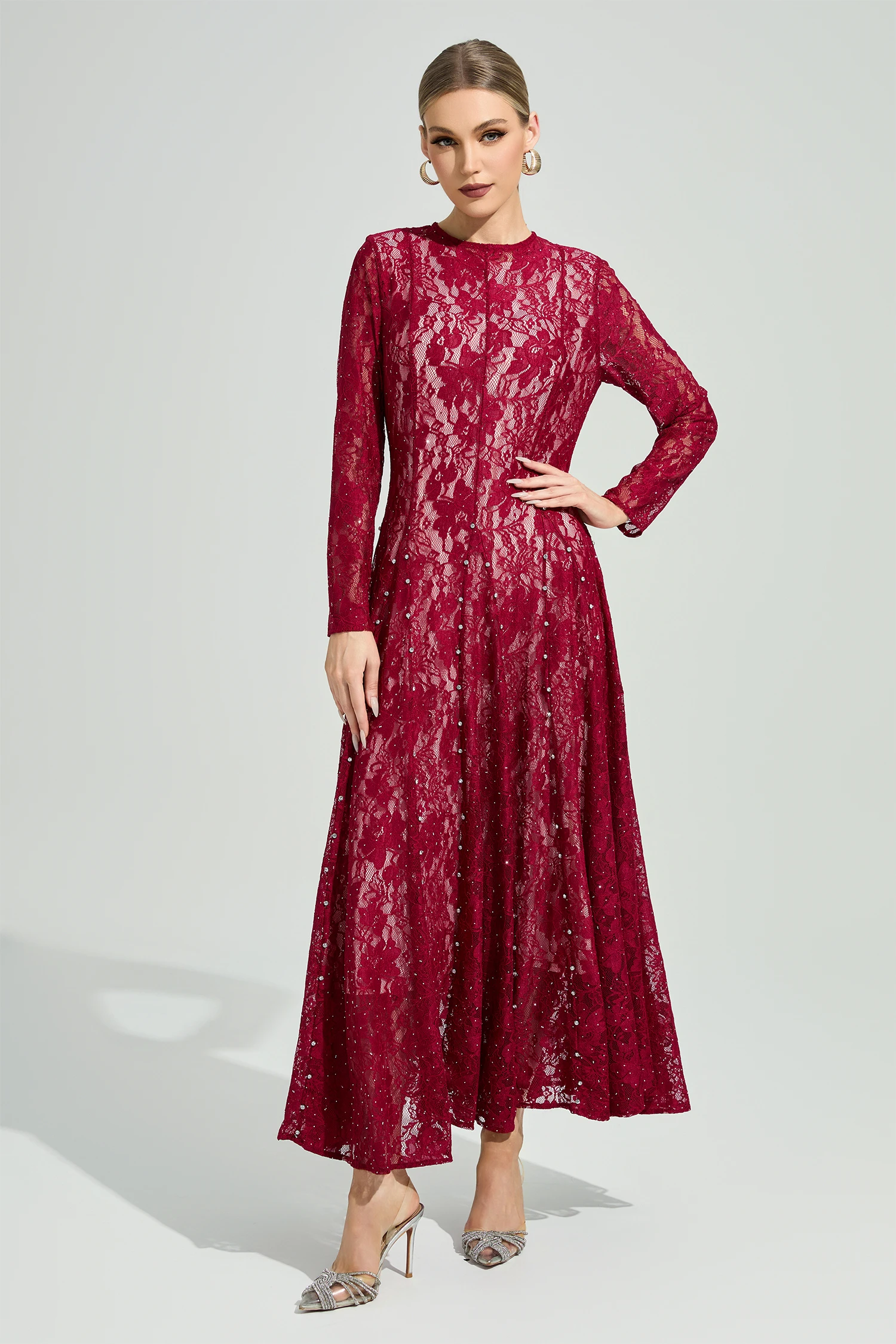Leavitt Red Lace Ruffle Dress