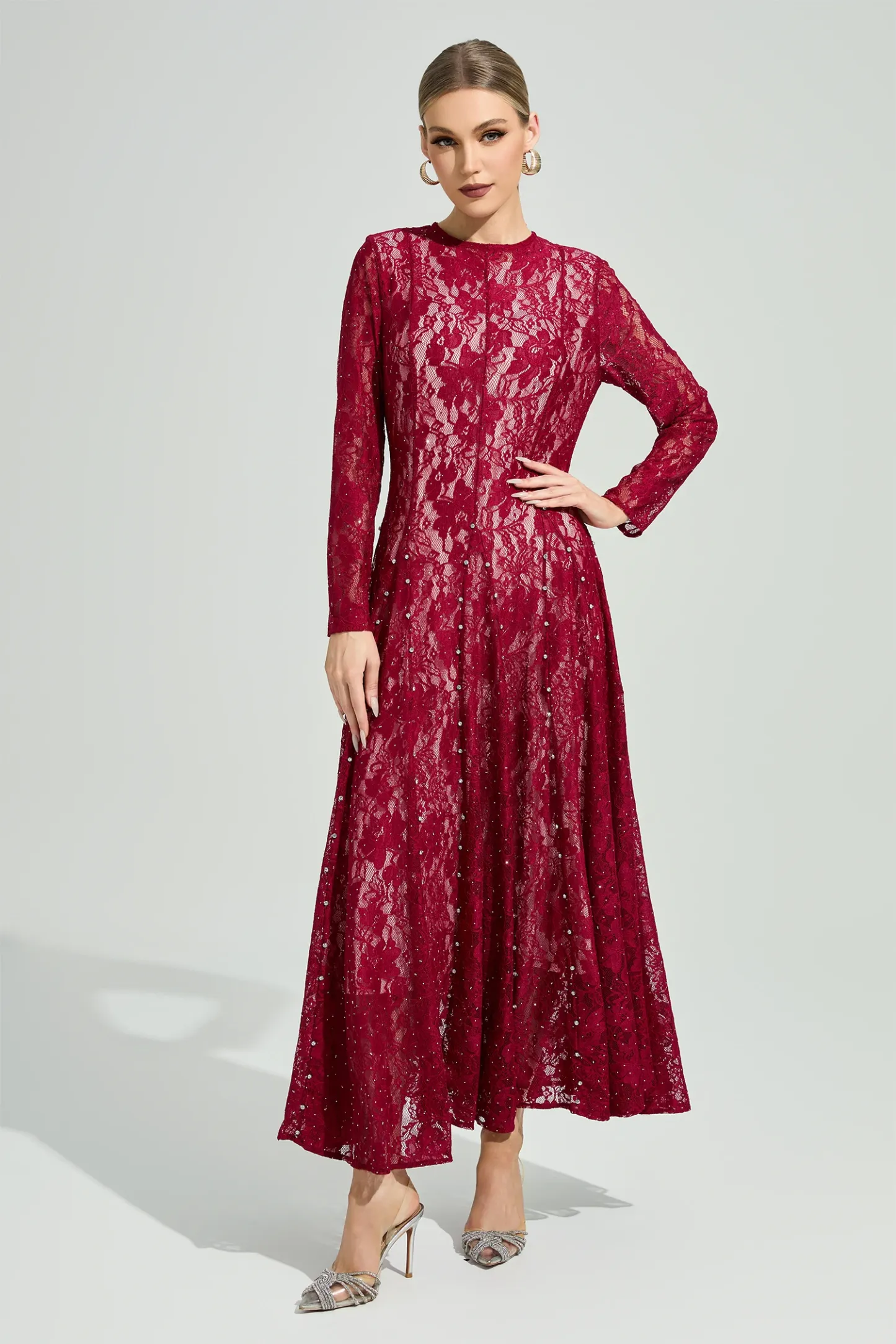 Leavitt Red Lace Ruffle Dress