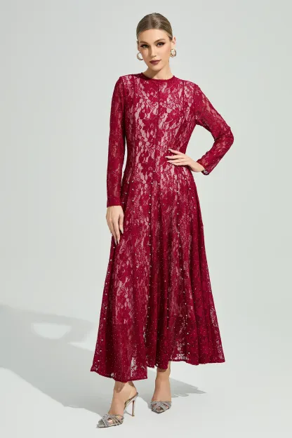 Leavitt Red Lace Ruffle Dress