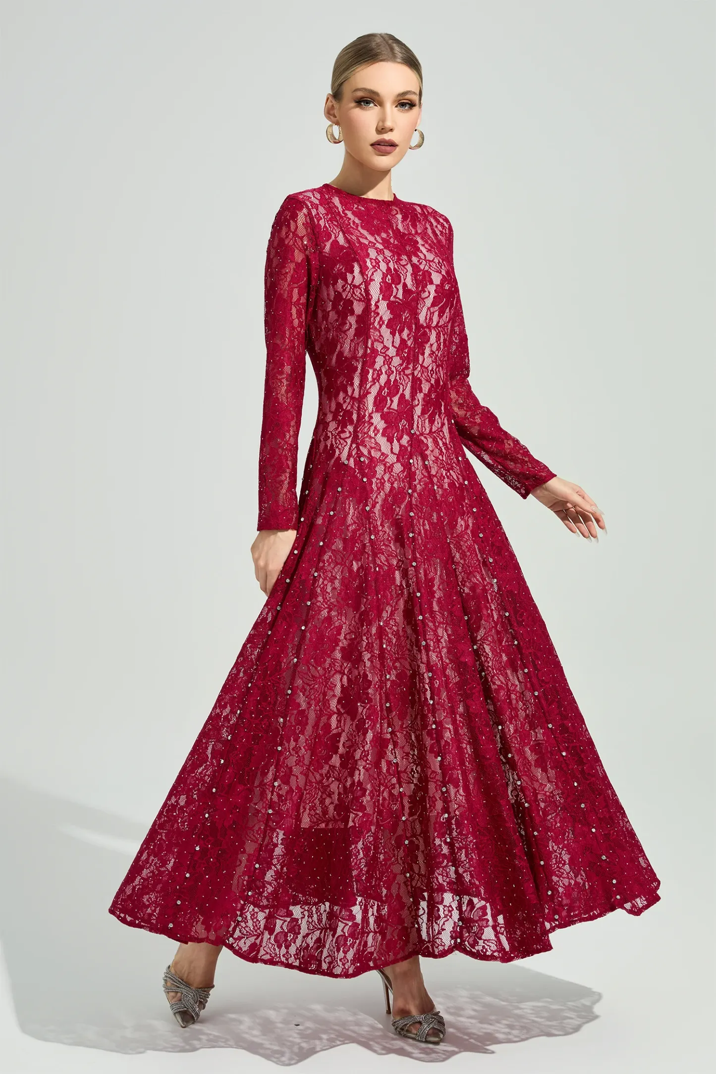 Leavitt Red Lace Ruffle Dress