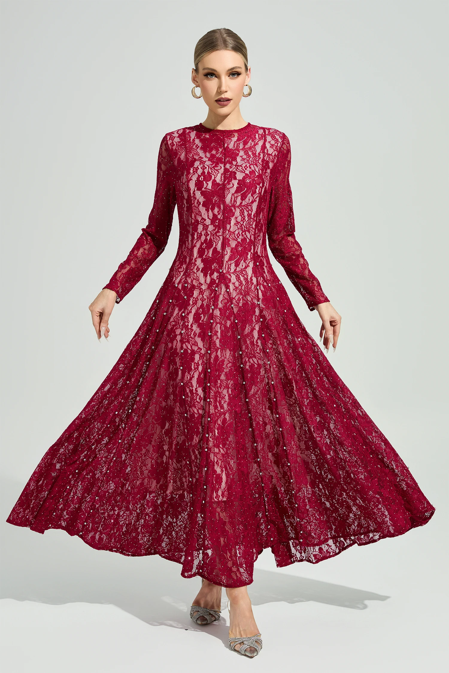 Leavitt Red Lace Ruffle Dress