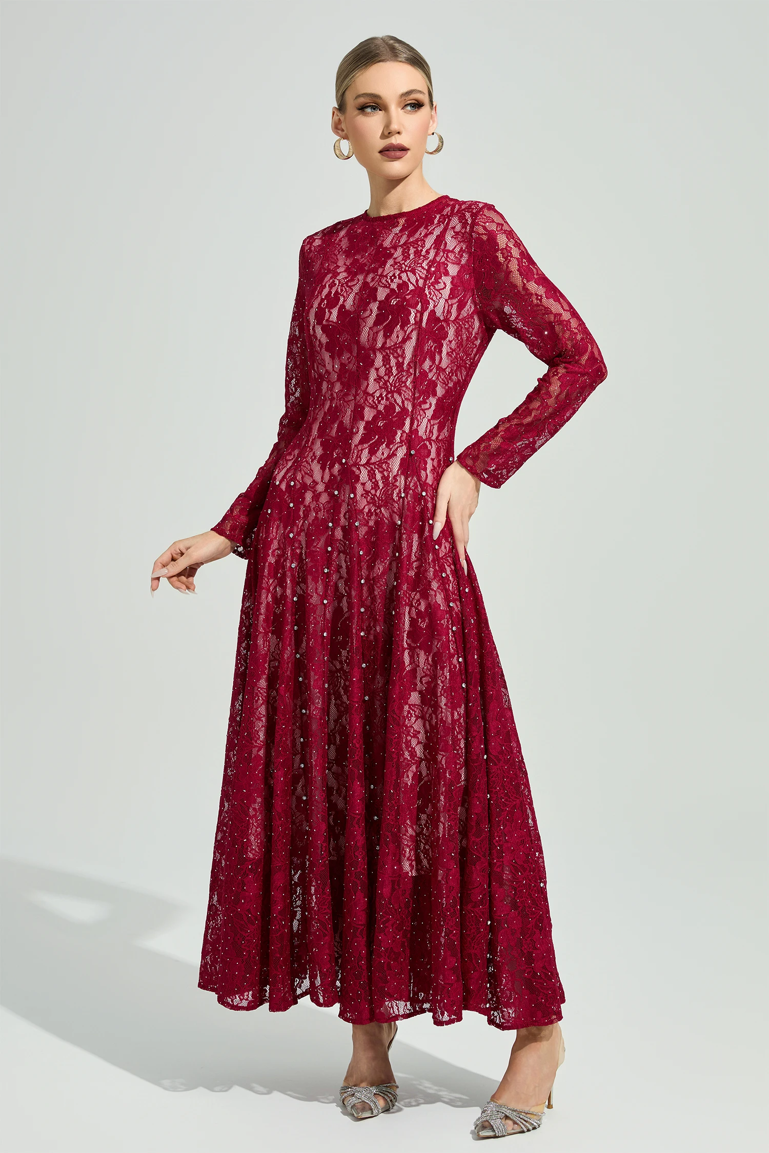 Leavitt Red Lace Ruffle Dress