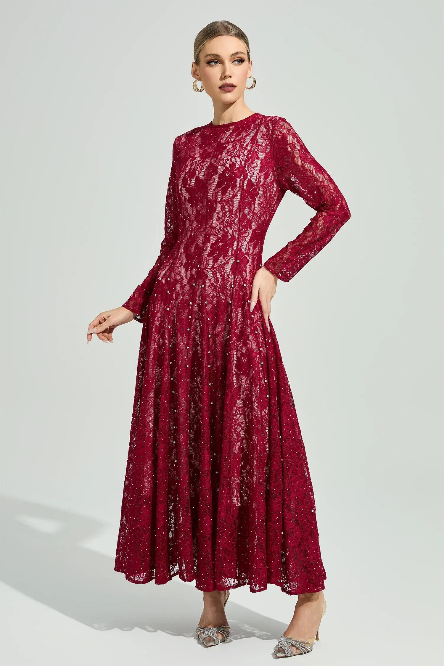 Leavitt Red Lace Ruffle Dress