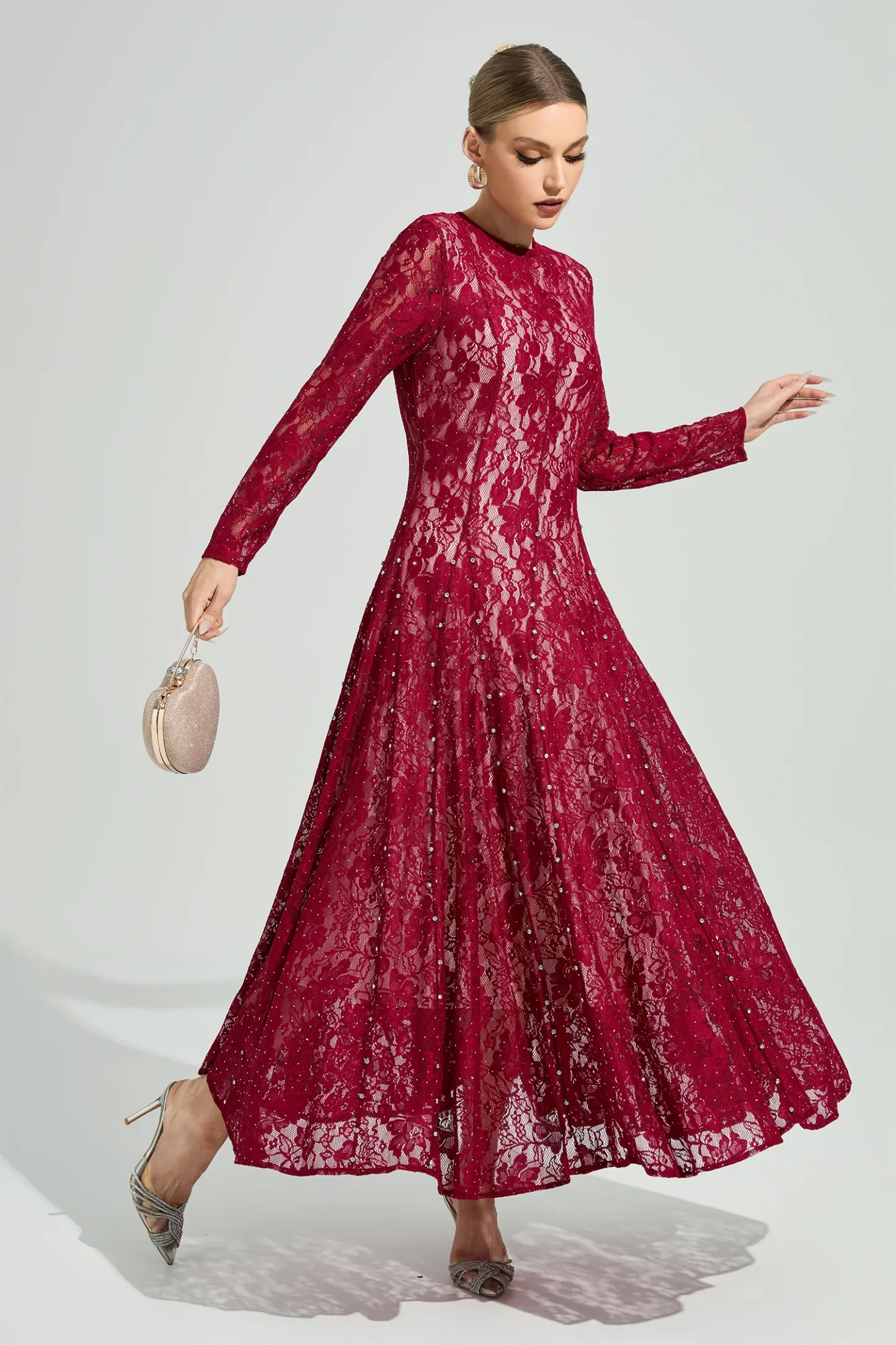 Leavitt Red Lace Ruffle Dress