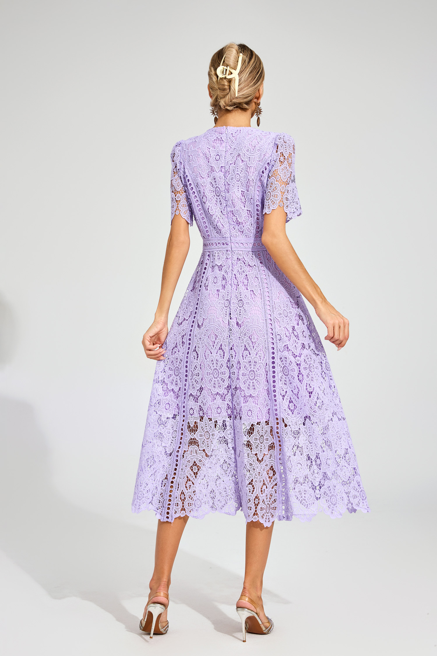 Gordon Purple Lace Cut Out Midi Dress