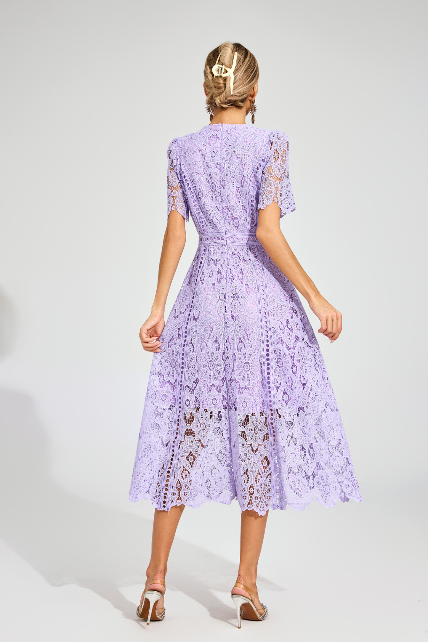 Gordon Purple Lace Cut Out Midi Dress