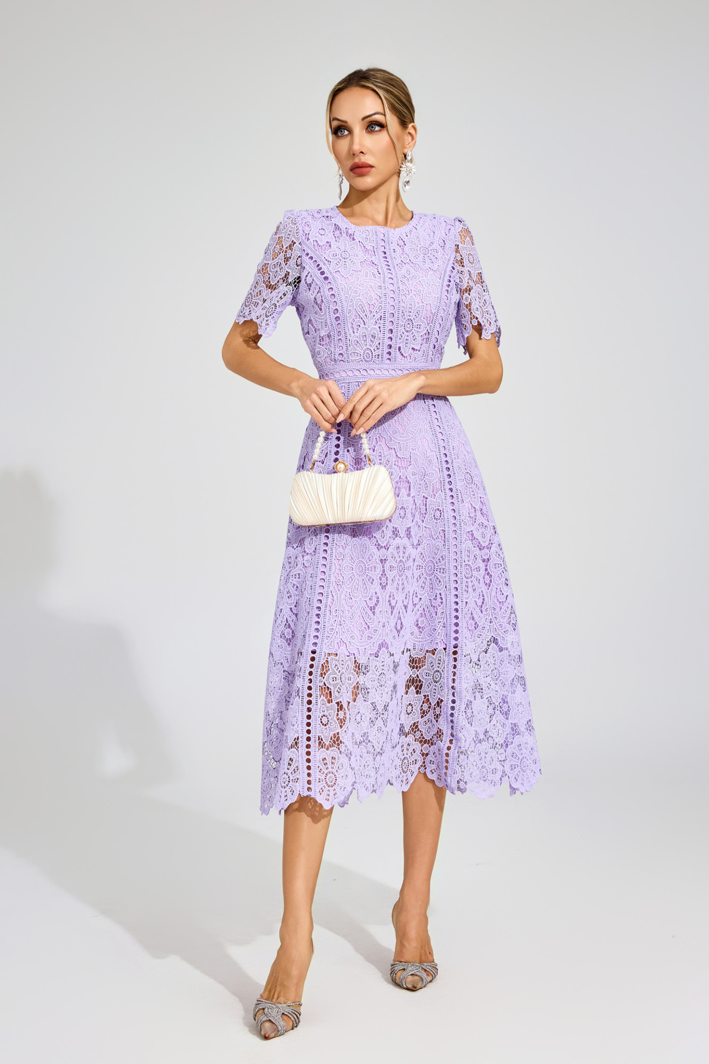 Gordon Purple Lace Cut Out Midi Dress