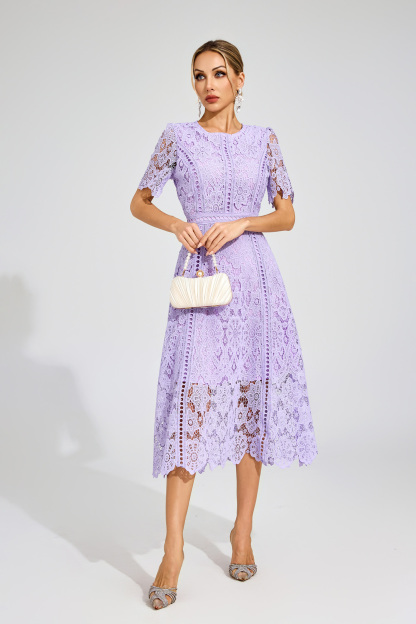Gordon Purple Lace Cut Out Midi Dress