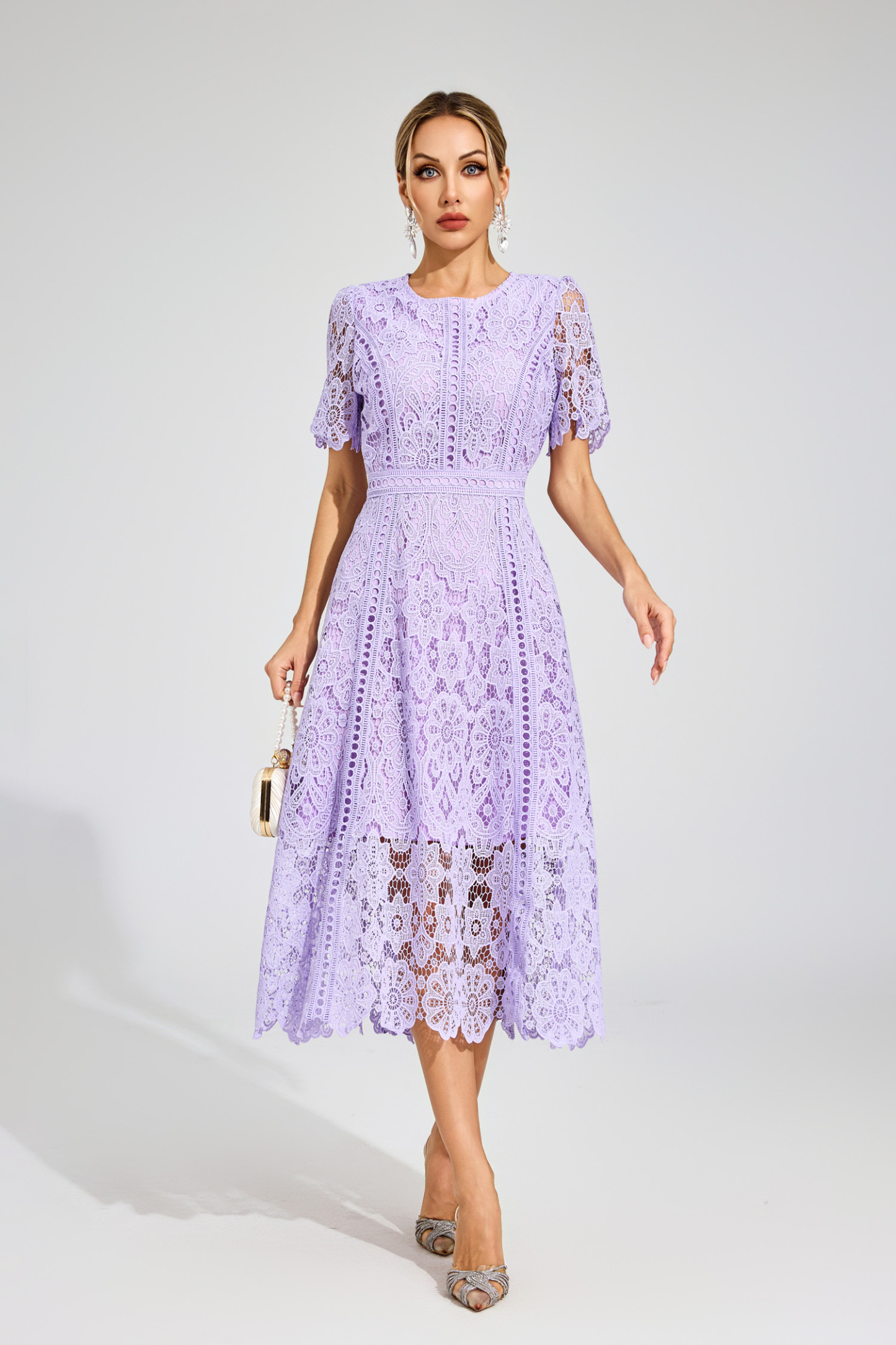 Gordon Purple Lace Cut Out Midi Dress