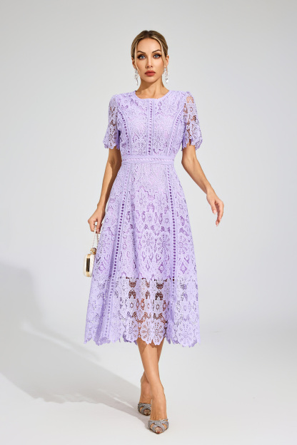 Gordon Purple Lace Cut Out Midi Dress