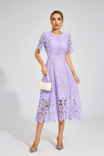 Gordon Purple Lace Cut Out Midi Dress