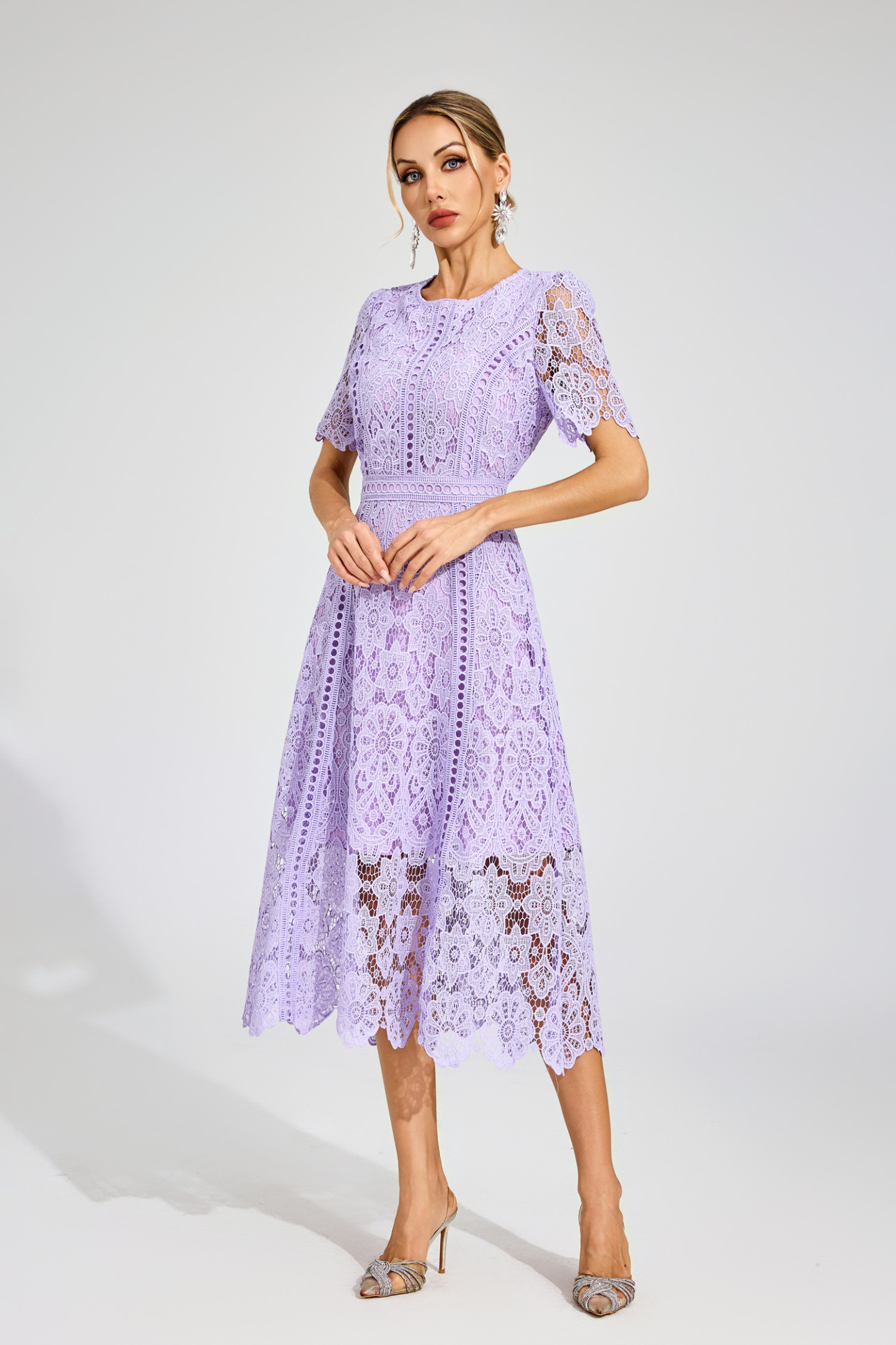 Gordon Purple Lace Cut Out Midi Dress