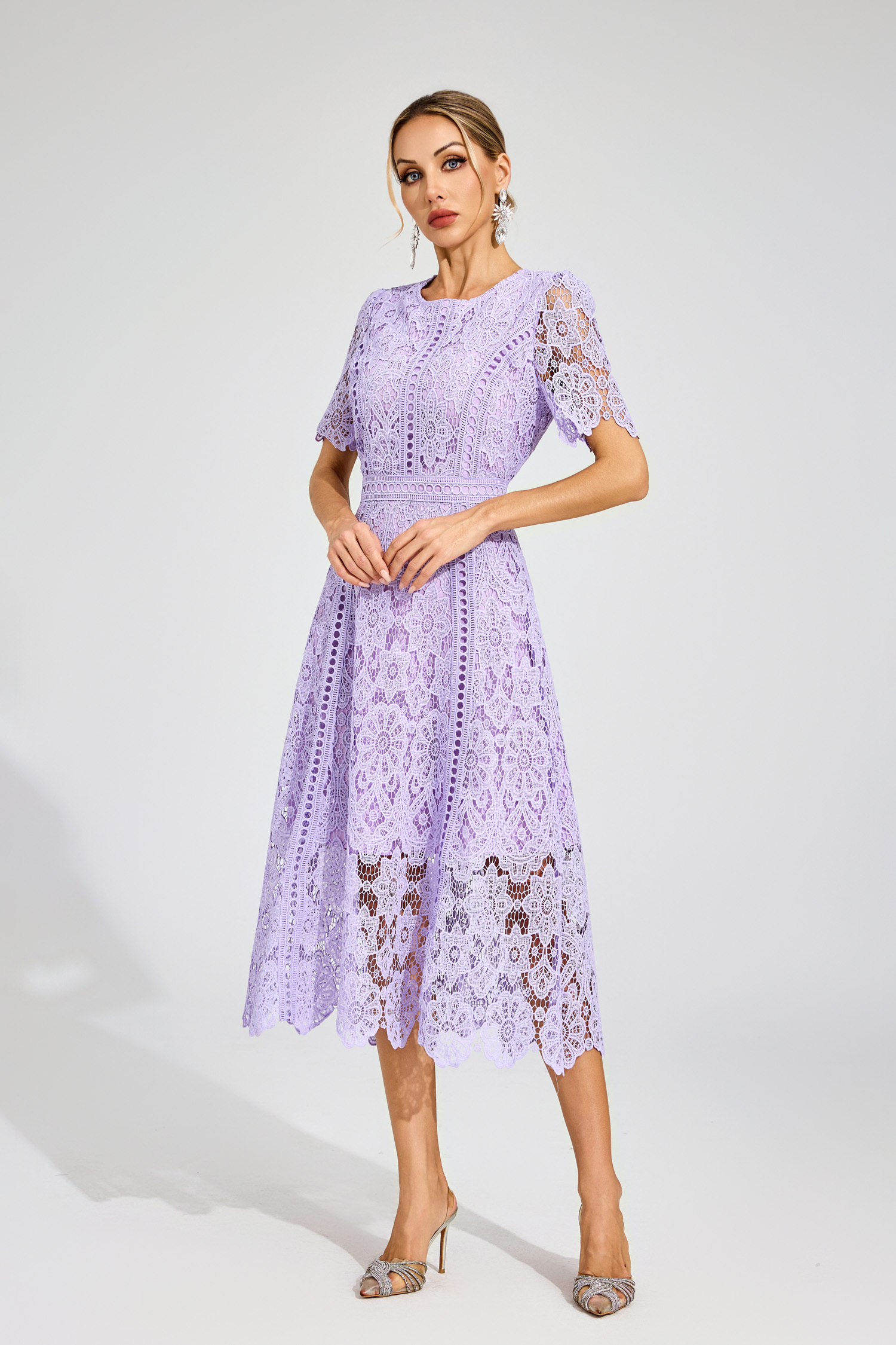 Gordon Purple Lace Cut Out Midi Dress