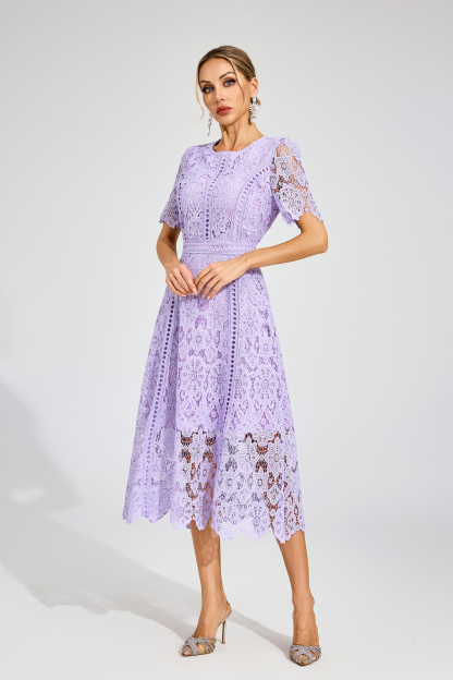 Gordon Purple Lace Cut Out Midi Dress