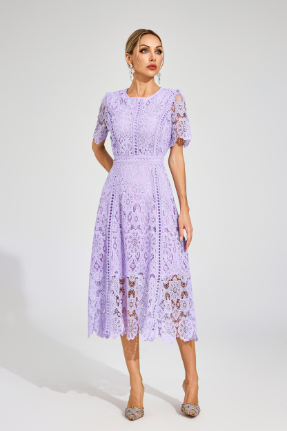 Gordon Purple Lace Cut Out Midi Dress