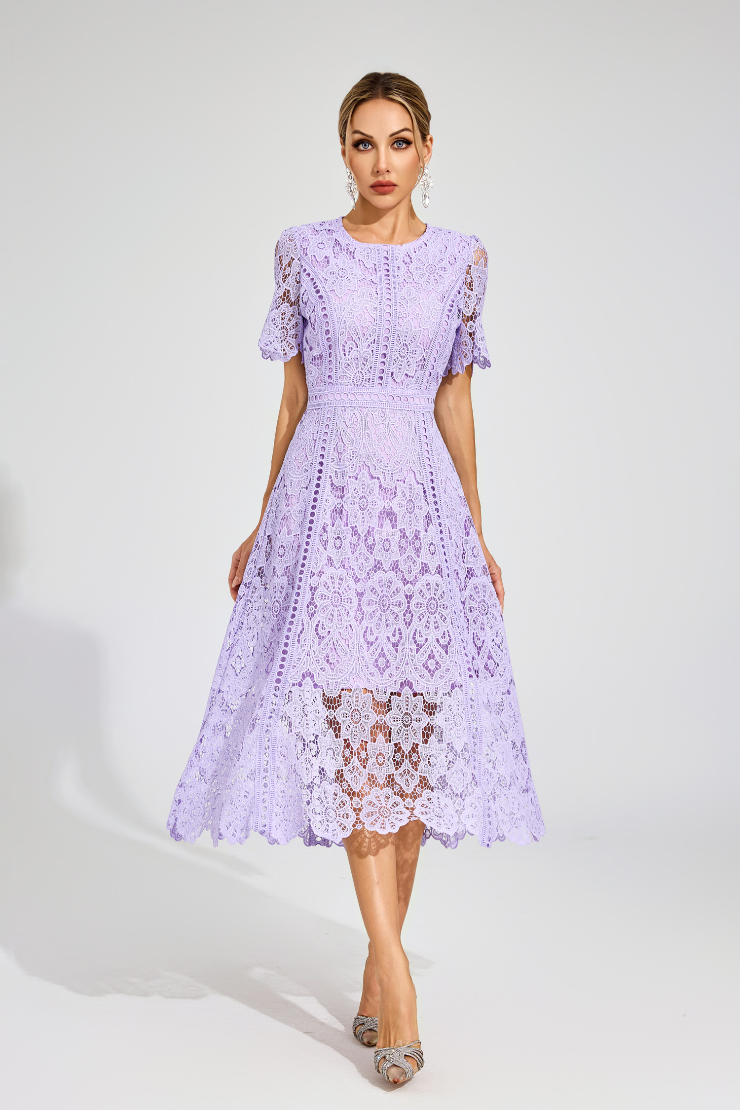 Gordon Purple Lace Cut Out Midi Dress