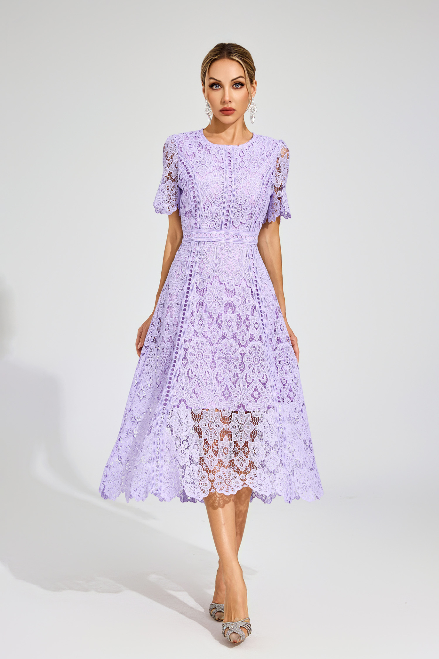 Gordon Purple Lace Cut Out Midi Dress