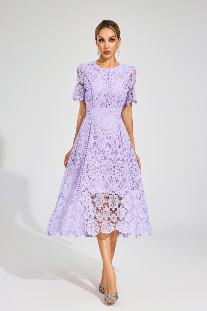 Gordon Purple Lace Cut Out Midi Dress