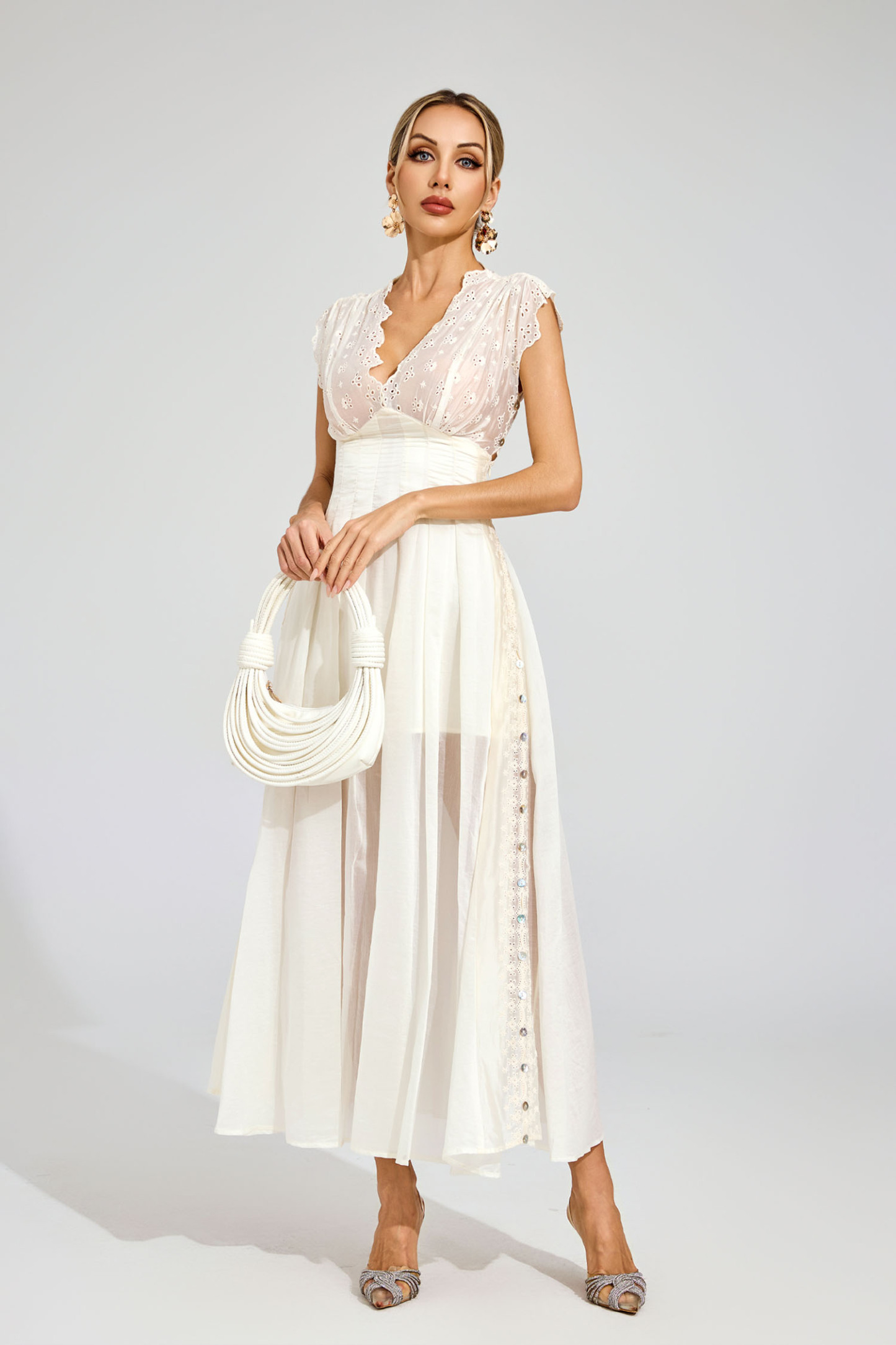 Nathaniel Apricot Lace Maxi Dress