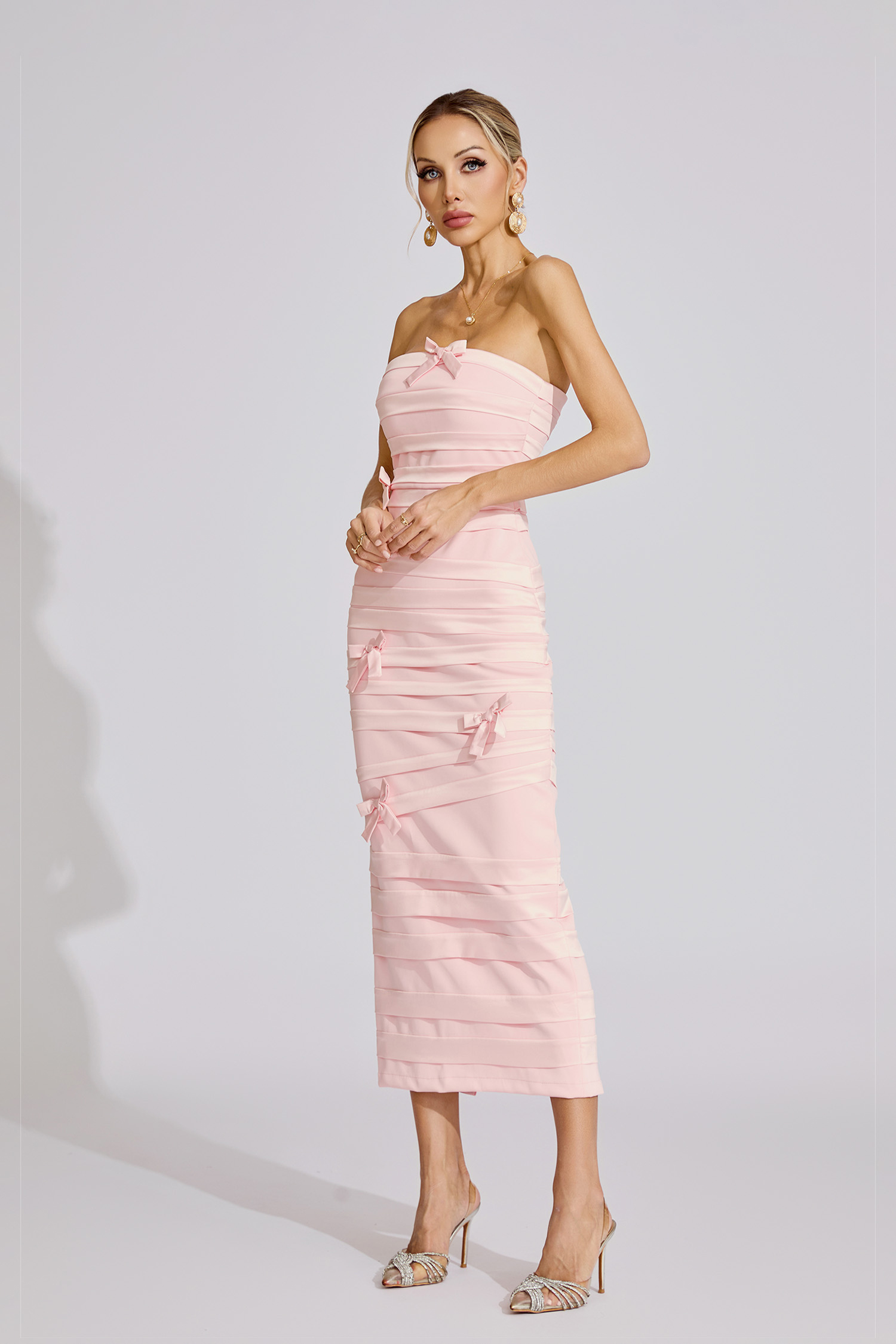  Bloom Pink Bow Maxi Dress