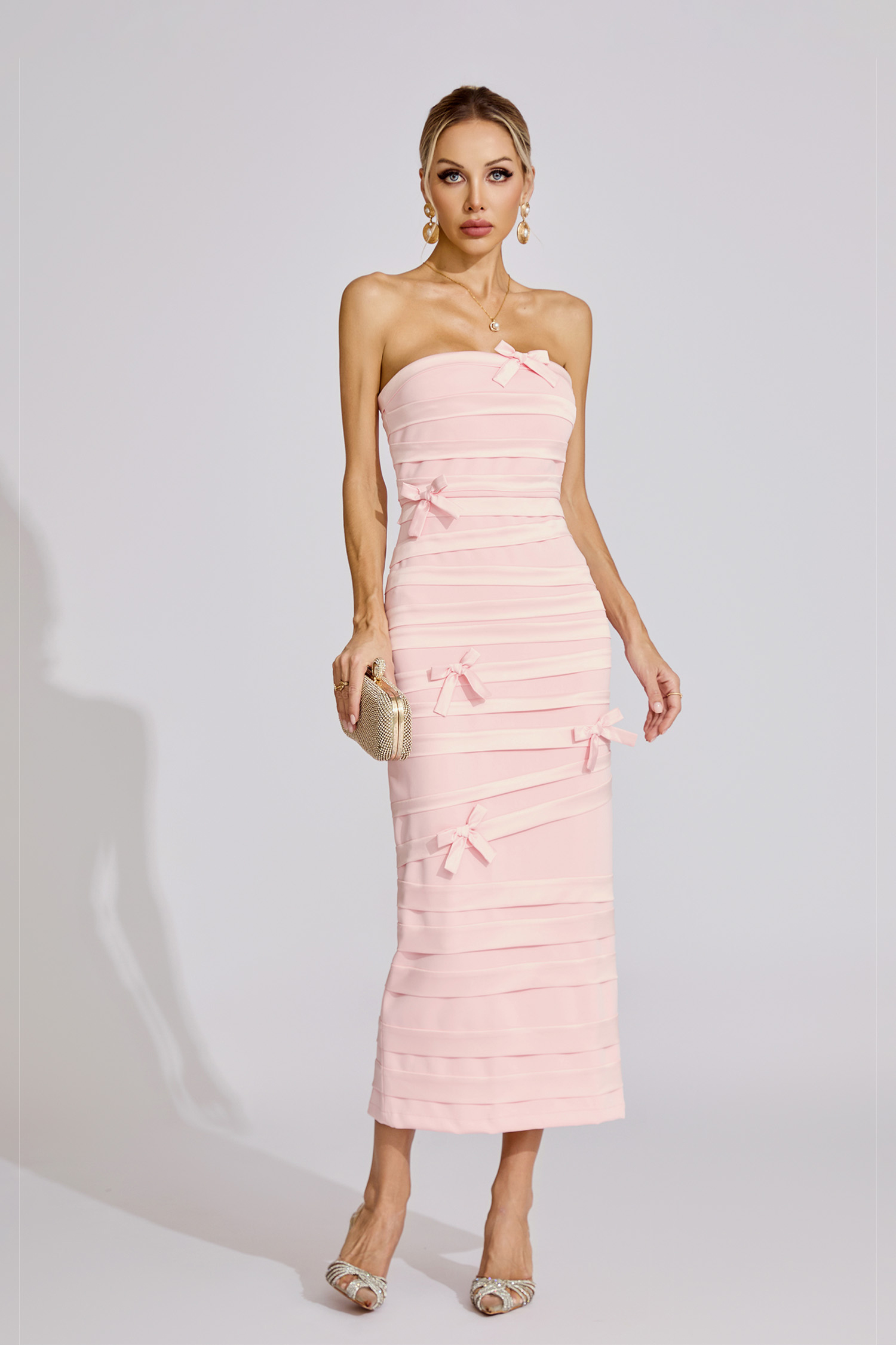 Bloom Pink Bow Maxi Dress