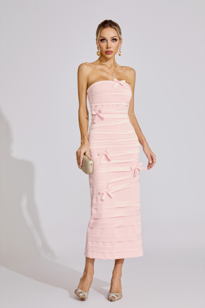  Bloom Pink Bow Maxi Dress