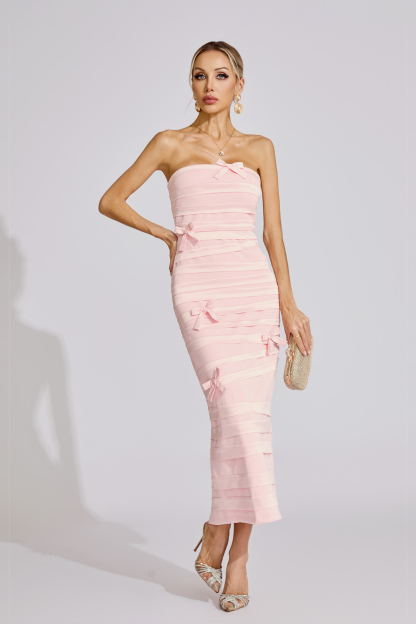  Bloom Pink Bow Maxi Dress