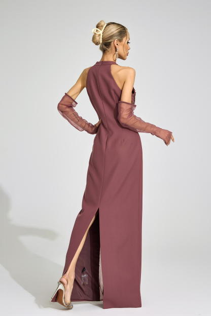 Spillway Brown High Neck Maxi Dress