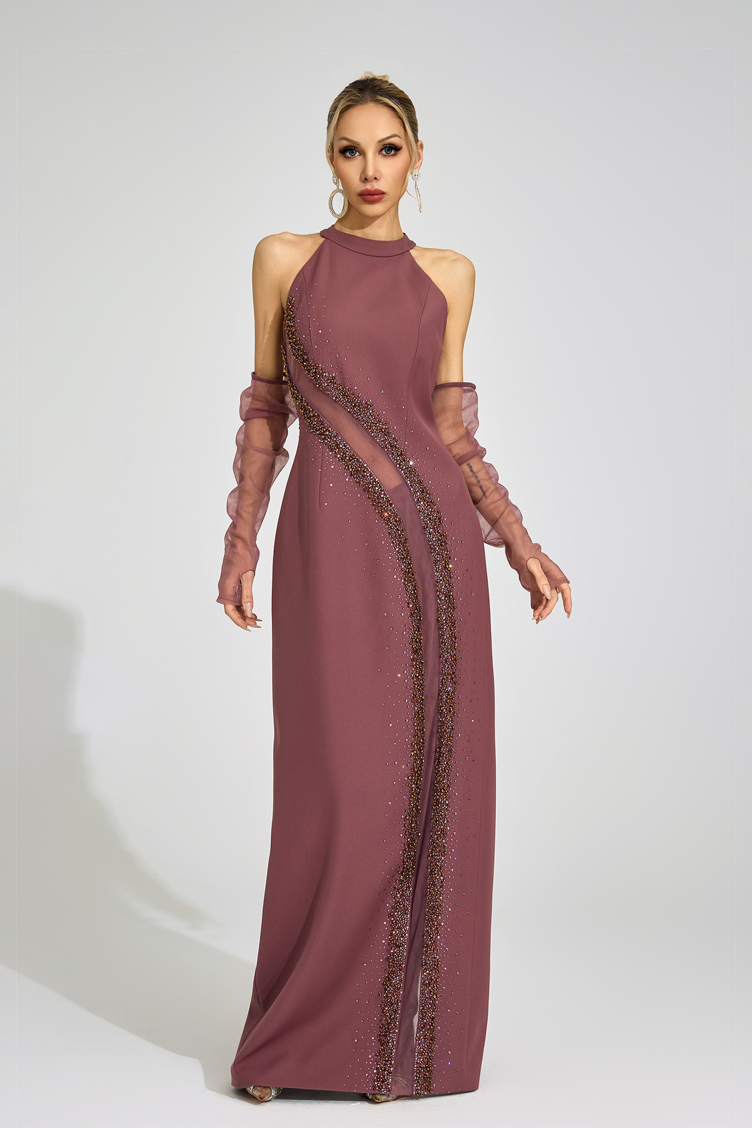 Spillway Brown High Neck Maxi Dress