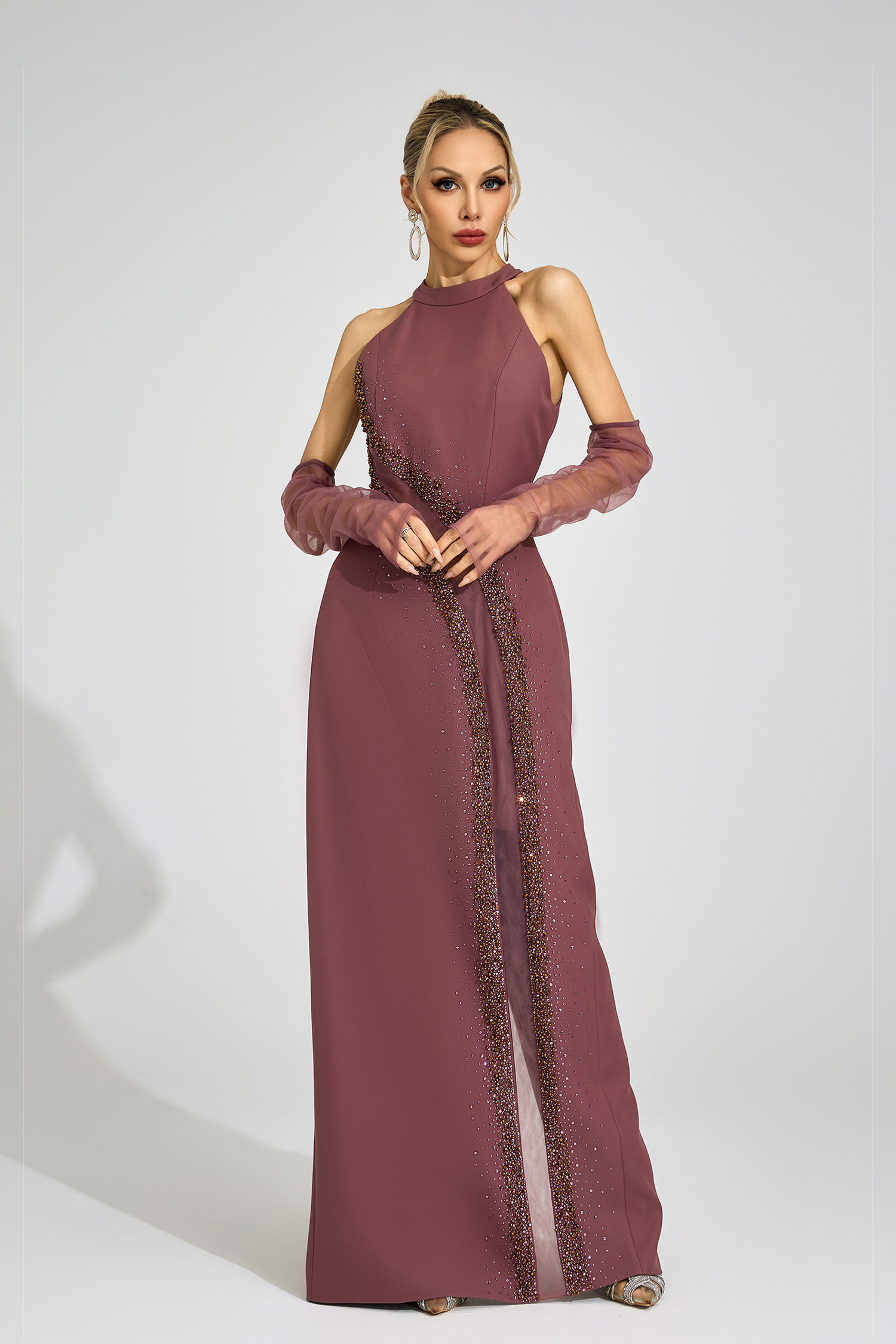 Spillway Brown High Neck Maxi Dress