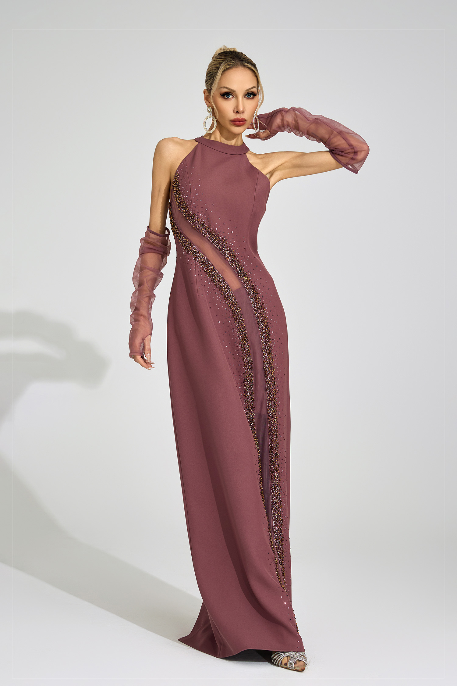 Spillway Brown High Neck Maxi Dress