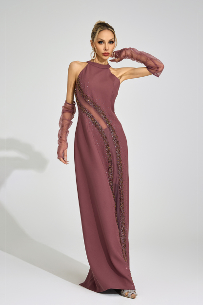 Spillway Brown High Neck Maxi Dress