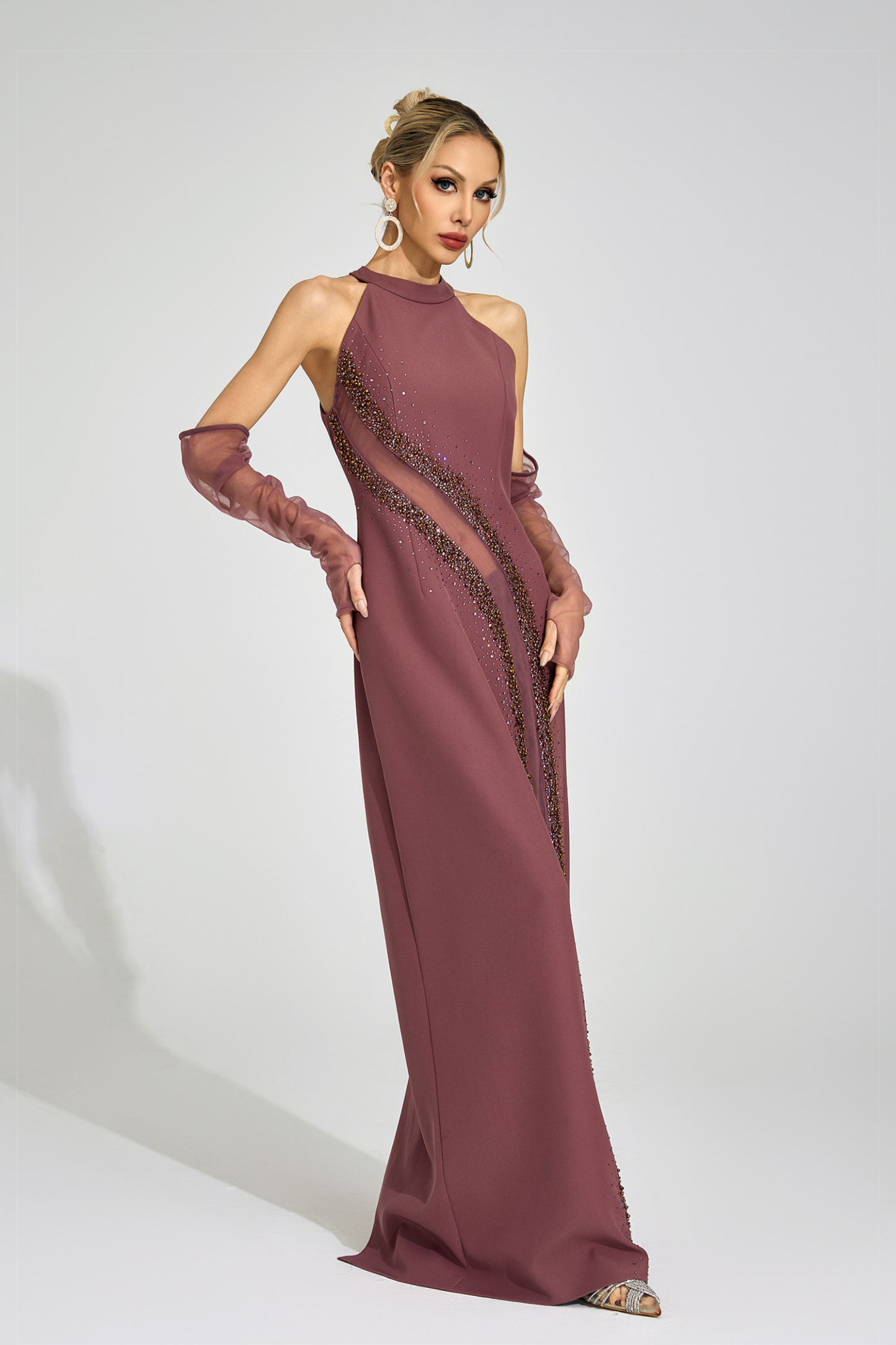 Spillway Brown High Neck Maxi Dress