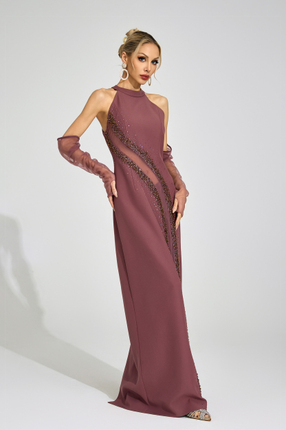 Spillway Brown High Neck Maxi Dress