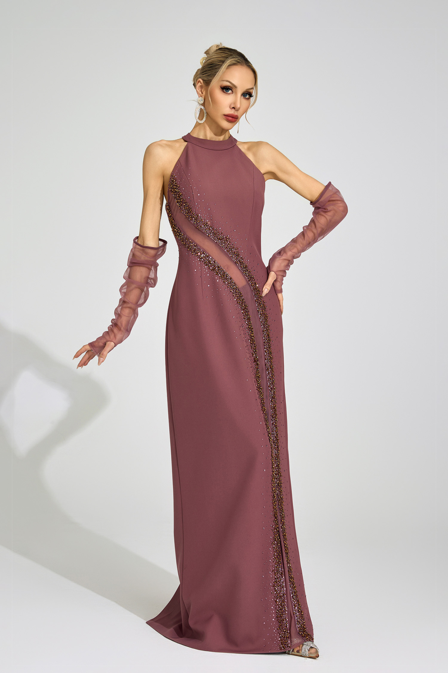 Spillway Brown High Neck Maxi Dress