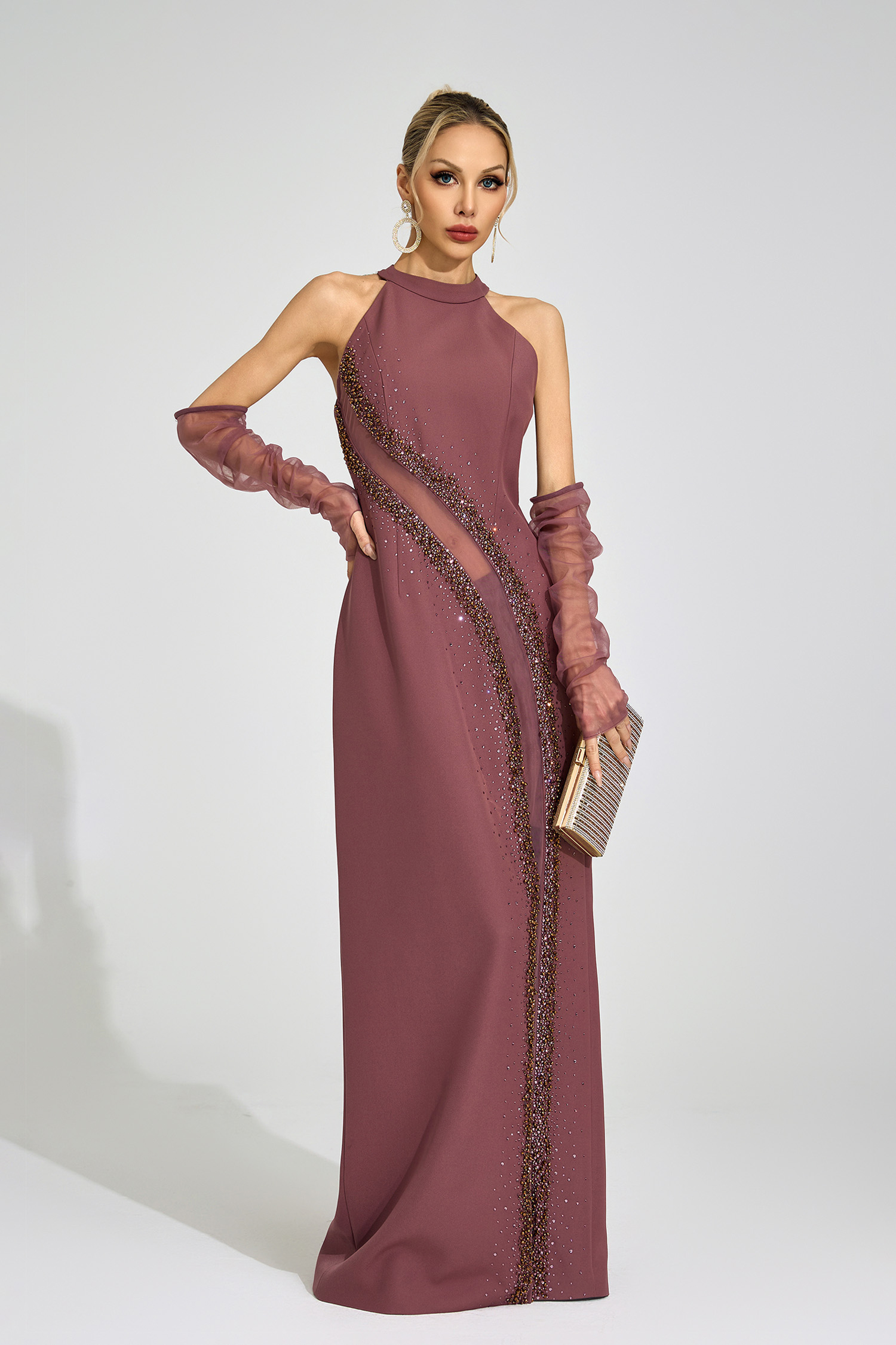 Spillway Brown High Neck Maxi Dress