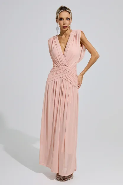 Joliot Pink Sleeveless Ruched Maxi Dress