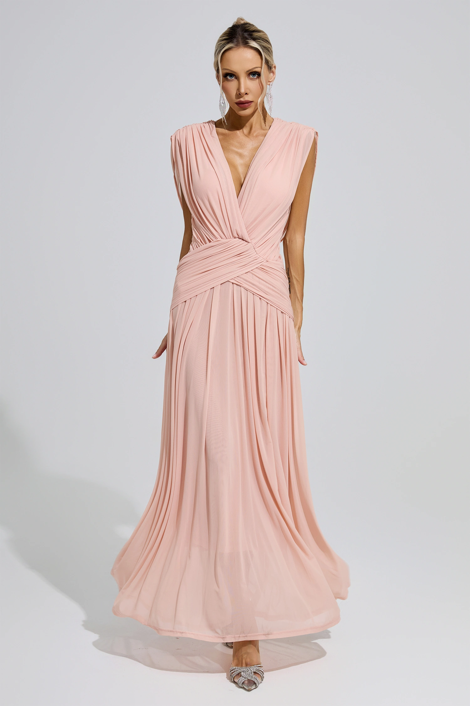 Joliot Pink Sleeveless Ruched Maxi Dress