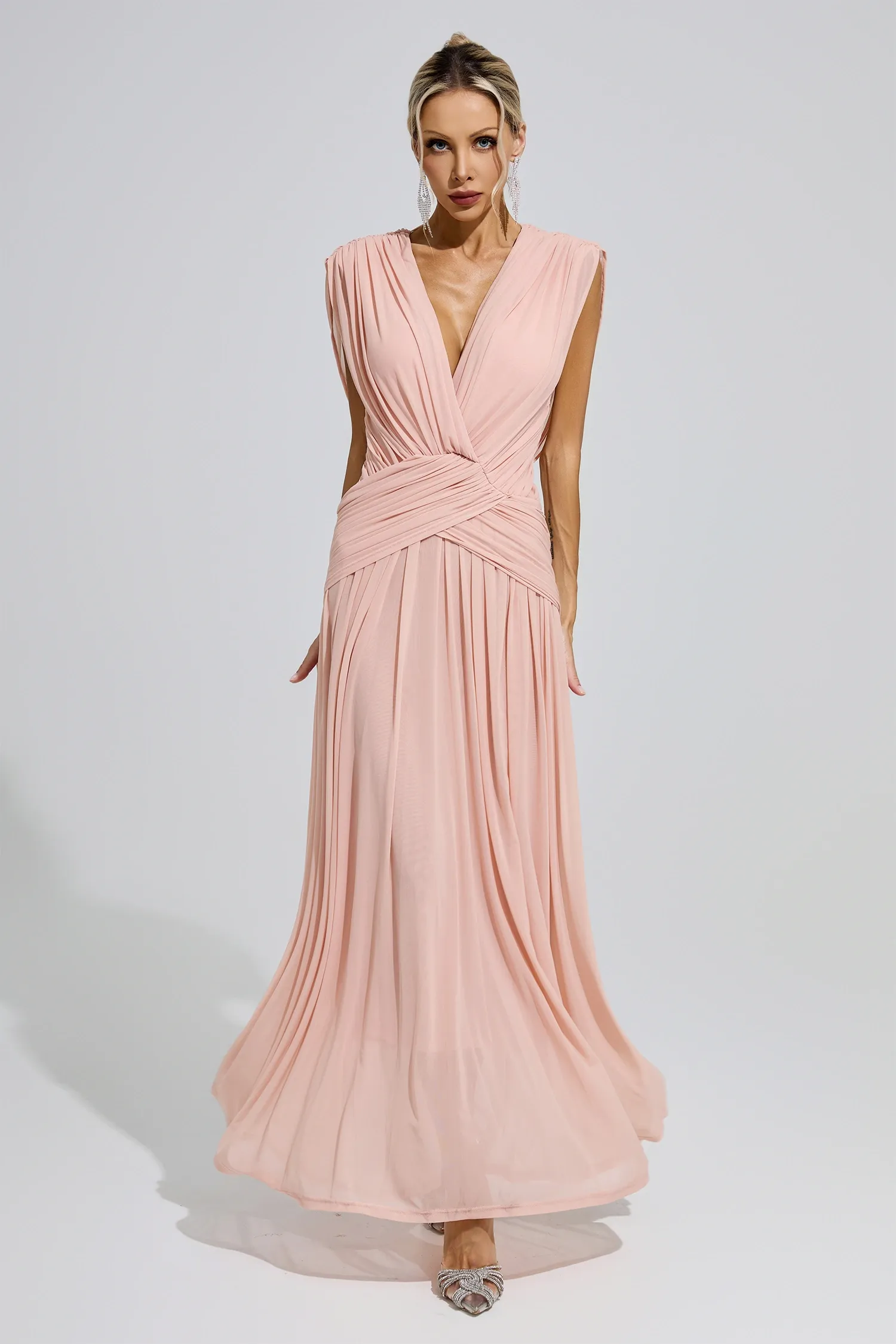 Joliot Pink Sleeveless Ruched Maxi Dress