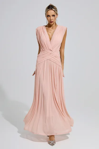 Joliot Pink Sleeveless Ruched Maxi Dress