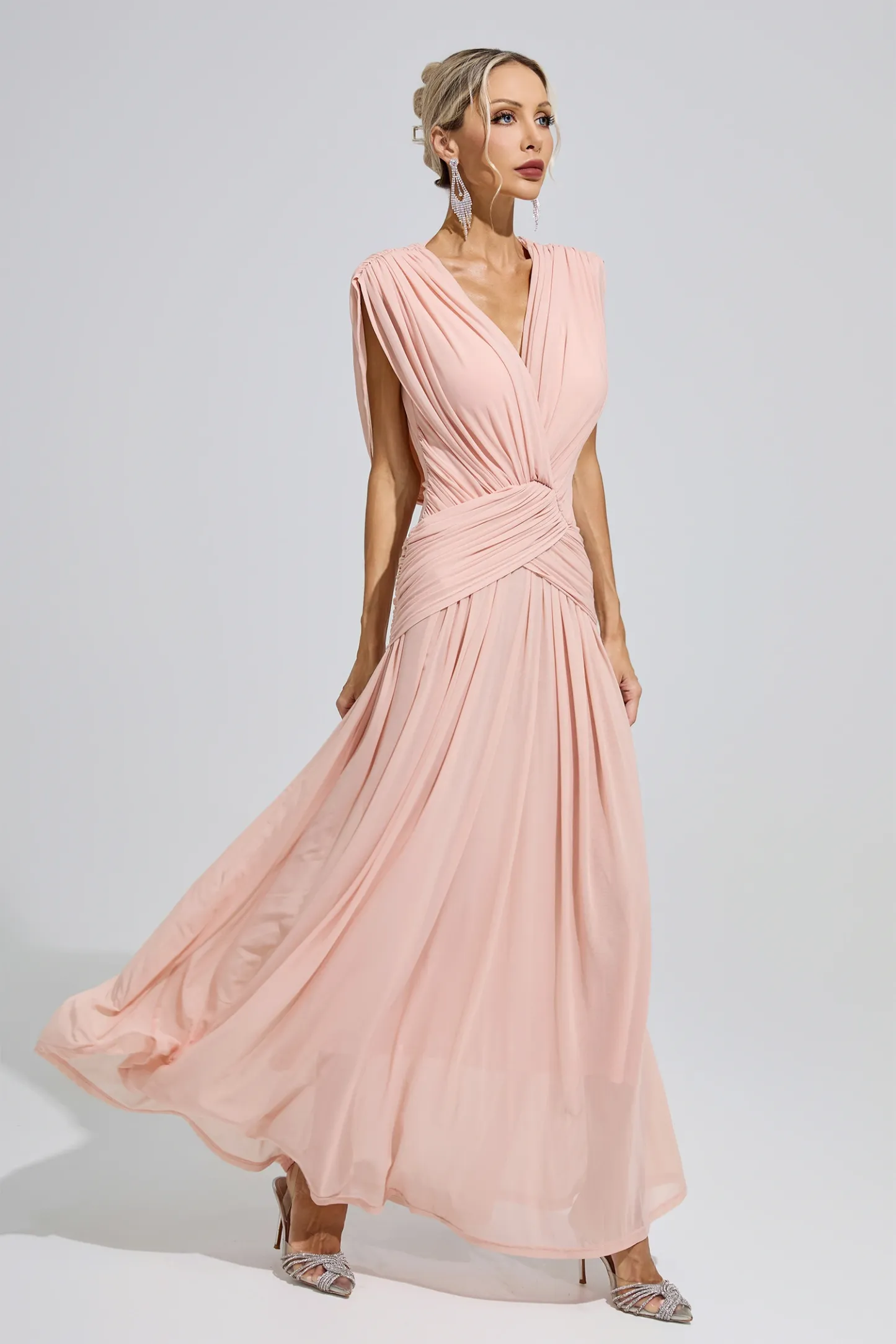 Joliot Pink Sleeveless Ruched Maxi Dress