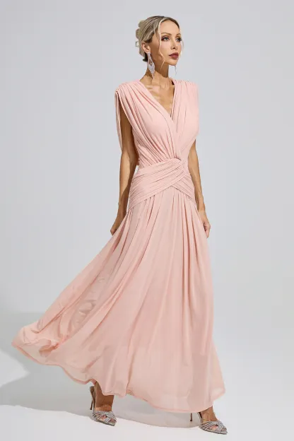 Joliot Pink Sleeveless Ruched Maxi Dress