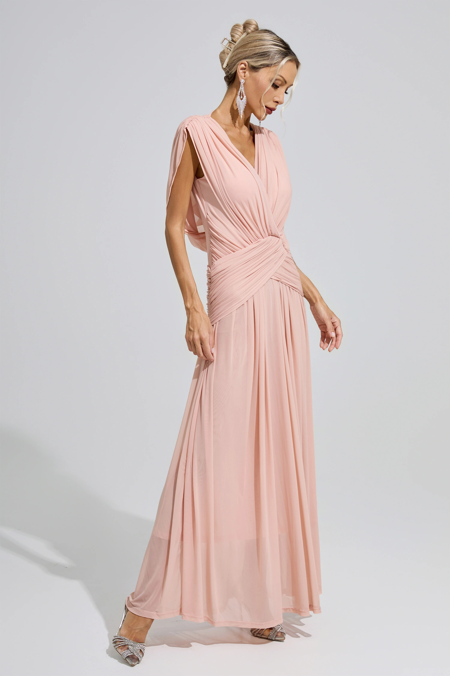 Joliot Pink Sleeveless Ruched Maxi Dress
