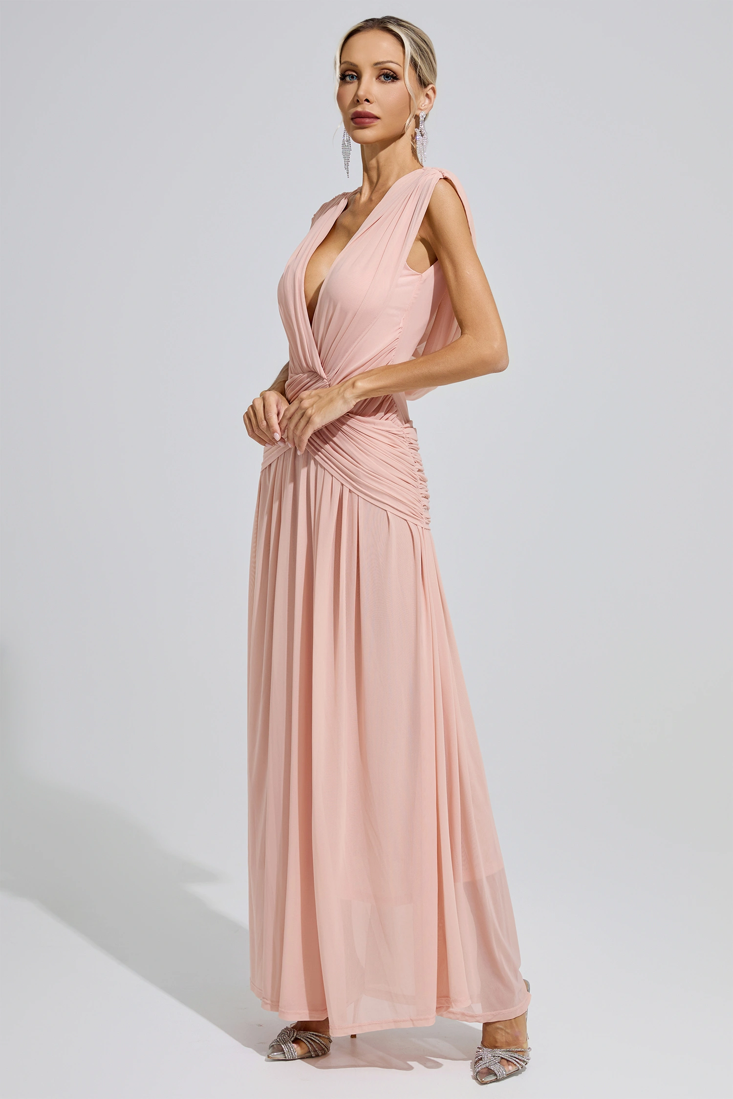 Joliot Pink Sleeveless Ruched Maxi Dress